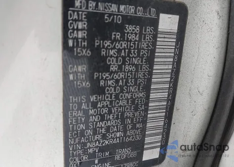 2010 Nissan Cube 1.8S z USA, uszkodzony, nr VIN JN8AZ2KR4AT164230